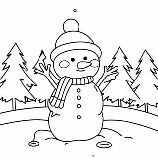 Cute Snowman On A Snowy Day Coloring Page 73265-60486