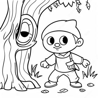 Sneaky Robber Hiding Behind A Tree Coloring Page 73435-60627