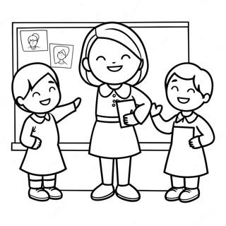 Adorable Teacher With Students Coloring Page 73986-61053