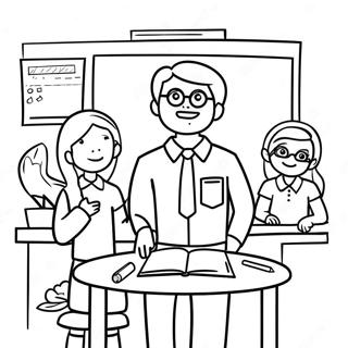 Adorable Teacher With Students Coloring Page 73986-61054