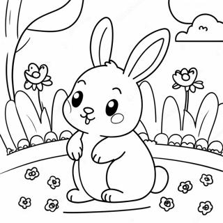 Cute Bunny In A Garden Coloring Page 7425-6037