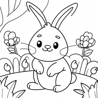 Cute Bunny In A Garden Coloring Page 7425-6039