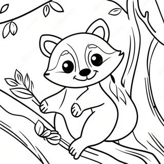 Cute Raccoon In A Tree Coloring Page 7435-6045