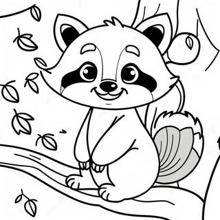 Cute Raccoon In A Tree Coloring Page 7435-6047