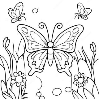 Colorful Butterfly In A Garden Coloring Page 74536-61507