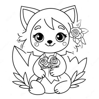 Cute Wolf Anime Girl With Flowers Coloring Page 752-601