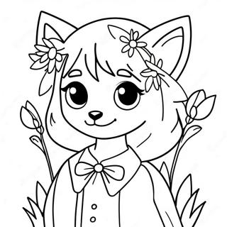 Cute Wolf Anime Girl With Flowers Coloring Page 752-604