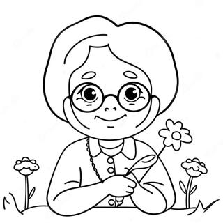 Cute Grandma With Flowers Coloring Page 7545-6133