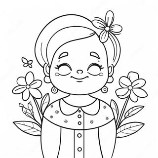 Cute Grandma With Flowers Coloring Page 7545-6134