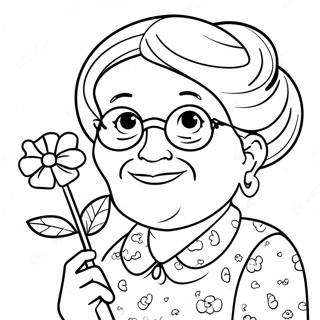 Cute Grandma With Flowers Coloring Page 7545-6135