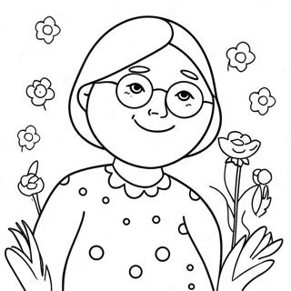 Cute Grandma With Flowers Coloring Page 7545-6136