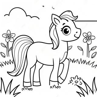 Cute Baby Horse Playing In The Meadow Coloring Page 7715-6270