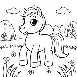 Cute Baby Horse Playing In The Meadow Coloring Page 7715-6271