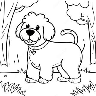 Fluffy Goldendoodle Playing In The Park Coloring Page 7935-6445