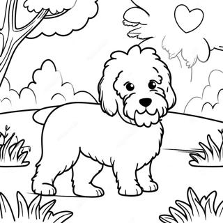 Fluffy Goldendoodle Playing In The Park Coloring Page 7935-6447