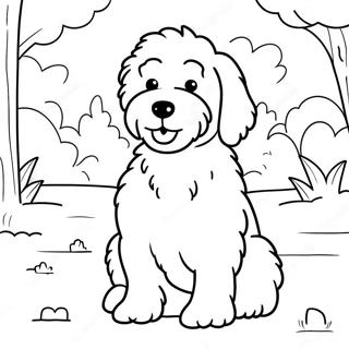 Fluffy Goldendoodle Playing In The Park Coloring Page 7935-6448