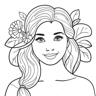 Beautiful Girl With Flowers Coloring Page 8045-6533