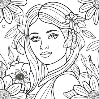 Beautiful Girl With Flowers Coloring Page 8045-6534