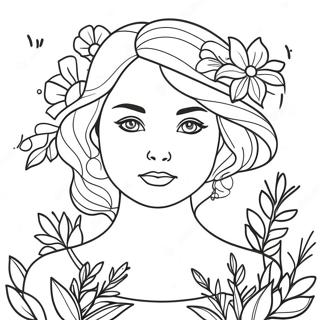 Beautiful Girl With Flowers Coloring Page 8045-6535