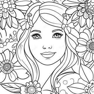 Beautiful Girl With Flowers Coloring Page 8045-6536