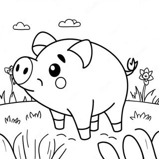 Cute Piggy In A Field Coloring Page 8296-6725