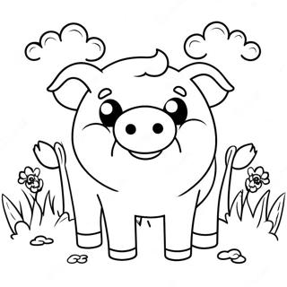 Cute Piggy In A Field Coloring Page 8296-6726