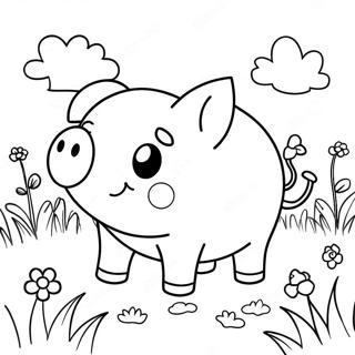 Cute Piggy In A Field Coloring Page 8296-6727