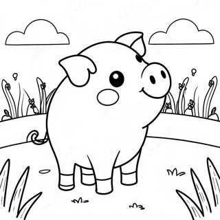 Cute Piggy In A Field Coloring Page 8296-6728