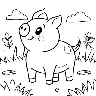 Cute Piggy In A Field Coloring Page 8296-6805