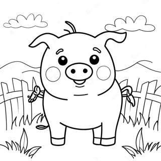 Cute Piggy In A Field Coloring Page 8296-6806