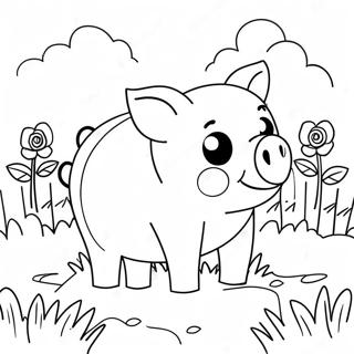 Cute Piggy In A Field Coloring Page 8296-6807