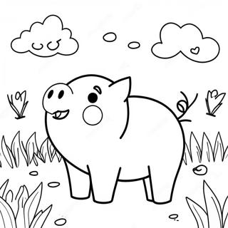 Cute Piggy In A Field Coloring Page 8296-6808