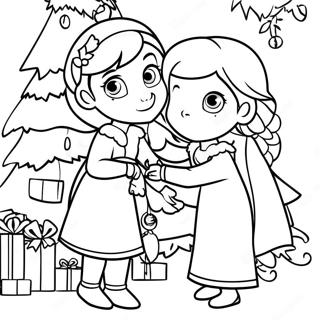 Elsa And Anna Decorating A Christmas Tree Coloring Page 8336-6762