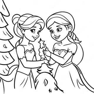 Elsa And Anna Decorating A Christmas Tree Coloring Page 8336-6764