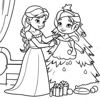 Elsa And Anna Decorating A Christmas Tree Coloring Page 8336-6843