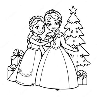 Elsa And Anna Decorating A Christmas Tree Coloring Page 8336-6844