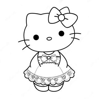 Hello Kitty In A Cute Dress Coloring Page 8406-6892