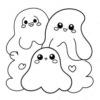 Cute Kawaii Ghosts Halloween Coloring Page 8476-6945