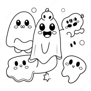 Cute Kawaii Ghosts Halloween Coloring Page 8476-6946