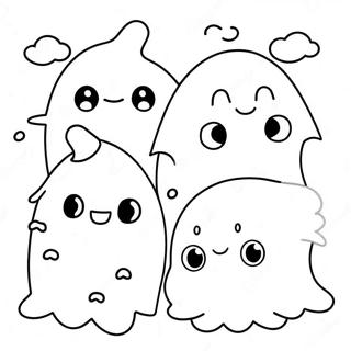 Cute Kawaii Ghosts Halloween Coloring Page 8476-6947