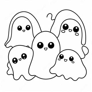 Cute Kawaii Ghosts Halloween Coloring Page 8476-6948