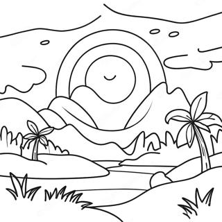 Serene Sunset Landscape Coloring Page 8496-6962