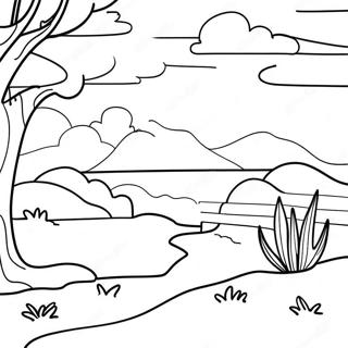 Serene Sunset Landscape Coloring Page 8496-6963