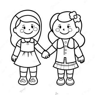 Two Bffs Holding Hands Coloring Page 8645-7079