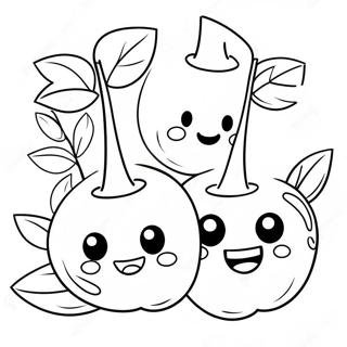 Cute Cherries With Faces Coloring Page 8837-7225