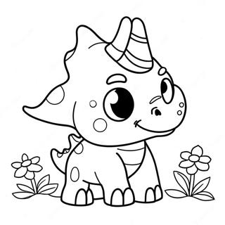 Cute Triceratops With Flowers Coloring Page 8957-7321