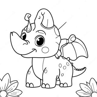 Cute Triceratops With Flowers Coloring Page 8957-7322