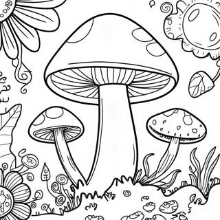 Colorful Psychedelic Mushroom Coloring Page 8977-7338