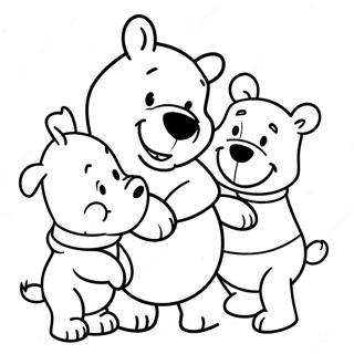 Adorable Baby Winnie The Pooh With Friends Coloring Page 9077-7417