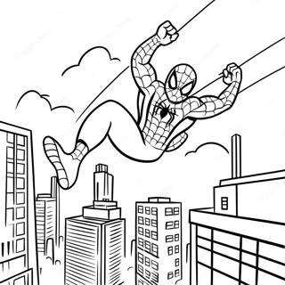 Adorable Spiderman Swinging Through The City Coloring Page 9287-7585